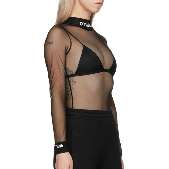 Heron Preston Black Mesh стиль Bodysuit XS - Picture 3 of 10